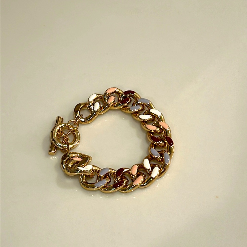 Ann Taylor gold link bracelet with colored enamel embellishment. - Picture 2 of 4